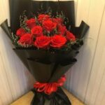Midnight Crimson: 12 Premium Red Roses in Black Luxury Wrap