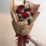 Red Rose & Baby’s Breath Jute Bouquet