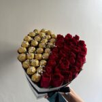 Heart-Shaped Box of Red Roses & Ferrero Rocher