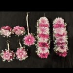 Pink & White Chrysanthemum Floral Jewelry Set (Maang Tikka, Earrings, Gajray & Rings)
