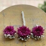 Deep Magenta Chrysanthemum Floral Jewelry Set (Maang Tikka & Earrings)