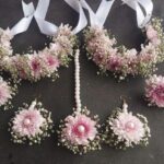Pink Chrysanthemum & Baby’s Breath Floral Jewelry Set