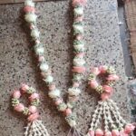 Elegant Pink & White Rose Floral Garland Set with Matching Gajras