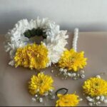 Vibrant Yellow Chrysanthemum & White Rose Floral Jewellery Set