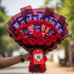 Luxury Red Rose & Chocolate Fusion Bouquet with Personalized Initial