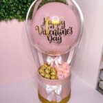 Elegant Pink Hot Air Balloon Box with Roses & Ferrero Rocher