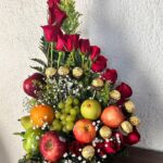 Elegant Red Rose & Fresh Fruit Basket with Ferrero Rocher